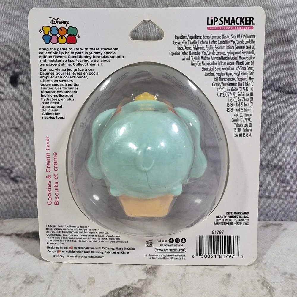 Disney Tsum Tsum Dumbo Lip Smacker Balm Cookies & Cream Favor Moisturizing New